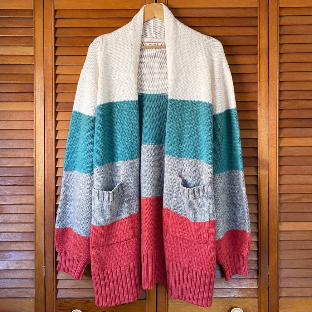 Andree By Unit Cardigan Women's Size Large Wool Blend Sweater Chunky Knit Open